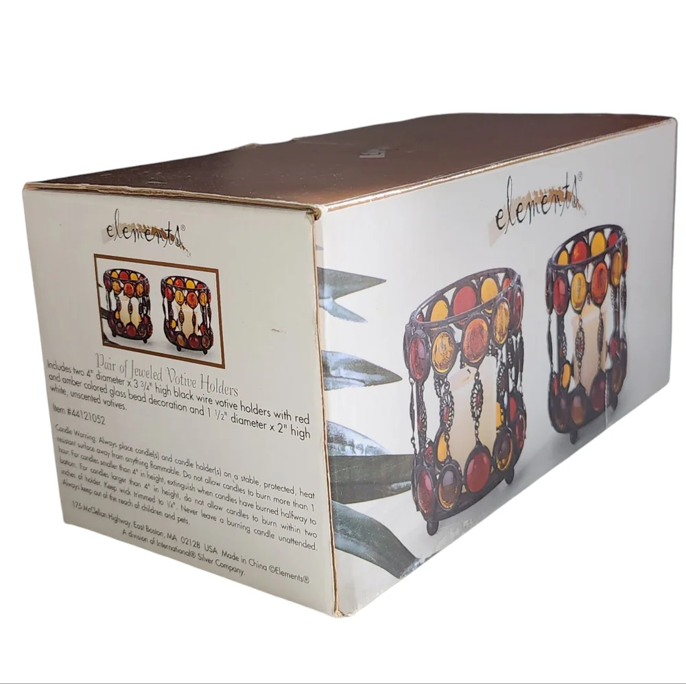 Set of 2 Wire Votive‎ Holders Boho Style with Colored Glass Bead Decoration